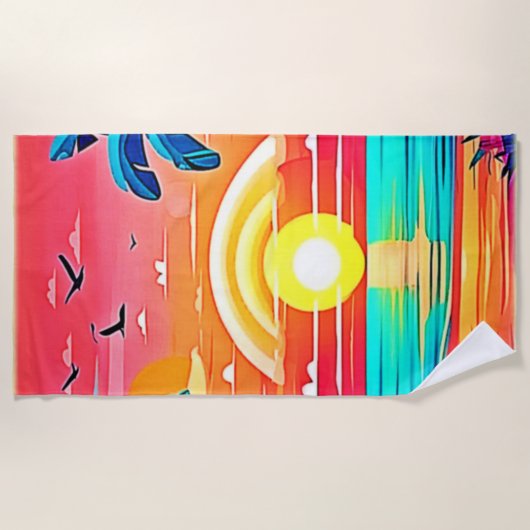 Tropisch strand zonsondergang met regenboog strandlaken (Voorkant)