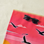 Tropisch strand zonsondergang met regenboog strandlaken (In situ)