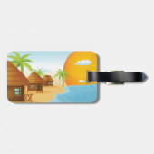 Tropisch strand zonsondergang met rieten hutten bagagelabel (Achterkant horizontaal)