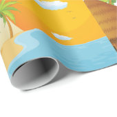 Tropisch strand zonsondergang met rieten hutten cadeaupapier (Rol Hoek)