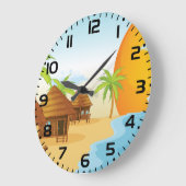 Tropisch strand zonsondergang met rieten hutten grote klok (Hoek)