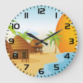 Tropisch strand zonsondergang met rieten hutten grote klok (Voorkant)