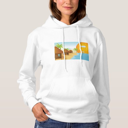 Tropisch strand zonsondergang met rieten hutten hoodie (Voorkant)
