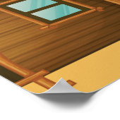 Tropisch strand zonsondergang met rieten hutten poster (Hoek)