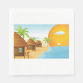 Tropisch strand zonsondergang met rieten hutten servet (Voorkant)