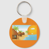 Tropisch strand zonsondergang met rieten hutten sleutelhanger (Voorkant)
