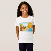 Tropisch strand zonsondergang met rieten hutten t-shirt (Voorkant volledig)