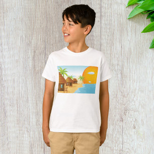 Tropisch strand zonsondergang met rieten hutten t-shirt
