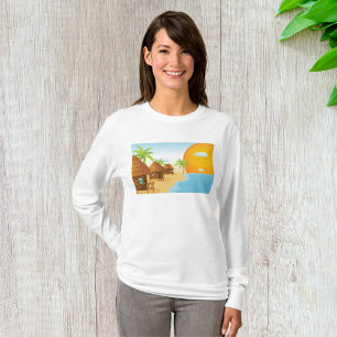 Tropisch strand zonsondergang met rieten hutten t-shirt