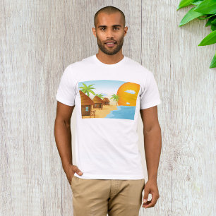 Tropisch strand zonsondergang met rieten hutten t-shirt