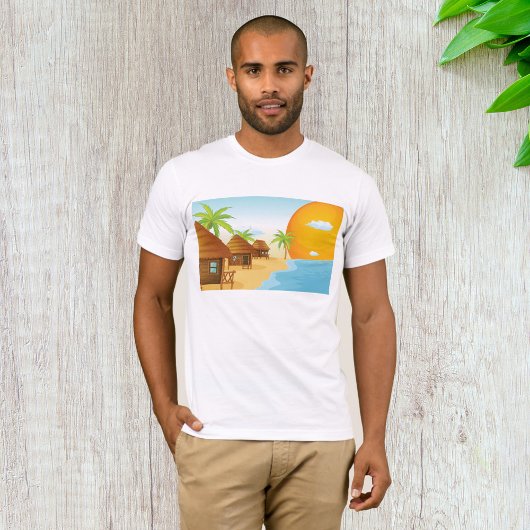 Tropisch strand zonsondergang met rieten hutten t-shirt