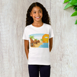 Tropisch strand zonsondergang met rieten hutten t-shirt
