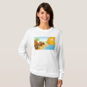 Tropisch strand zonsondergang met rieten hutten t-shirt (Voorkant volledig)