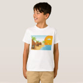 Tropisch strand zonsondergang met rieten hutten t-shirt (Voorkant volledig)