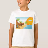 Tropisch strand zonsondergang met rieten hutten t-shirt (Voorkant)