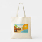 Tropisch strand zonsondergang met rieten hutten tote bag (Achterkant)