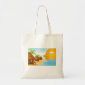 Tropisch strand zonsondergang met rieten hutten tote bag (Voorkant)