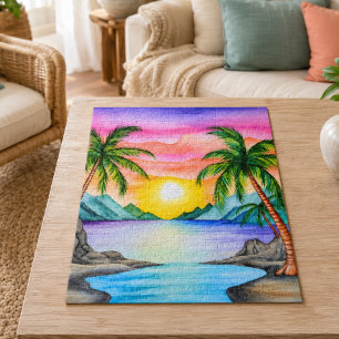 Tropisch strand zonsondergang op eiland legpuzzel