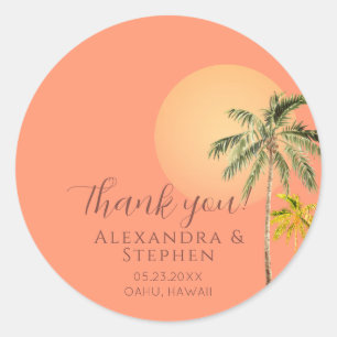 Tropisch strand zonsondergang & palmbomen Minimaal Ronde Sticker