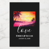 Tropisch strand zonsondergang watercolor trouwthem wijn etiket (Enkel label)