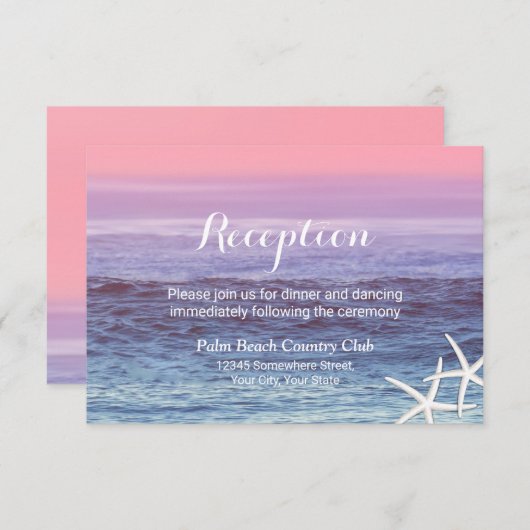 Tropisch strandbruiloft Zeester receptie Kaart (Voorkant / Achterkant)