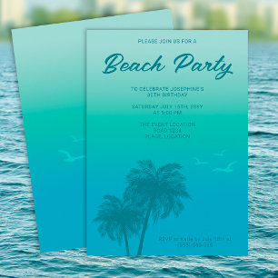 Tropisch strandfeest Aqua Blauwe Palmboom Verjaard Kaart