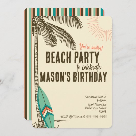 Tropisch strandfeest Uitnodiging (Voorkant / Achterkant)