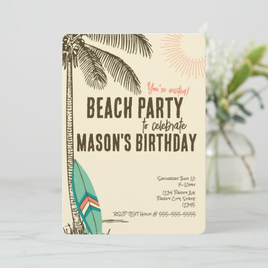 Tropisch strandfeest Uitnodiging (Staand voorkant)