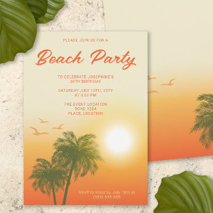 Tropisch strandfeest zonsondergang palmbomen verja kaart
