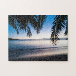 Tropisch strandgezicht bij zonsondergang, Fiji Legpuzzel