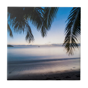 Tropisch strandgezicht bij zonsondergang, Fiji Tegeltje