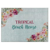 Tropisch Strandhuis Roze Bloemen Bloemen Botanisch Snijplank (Voorkant)