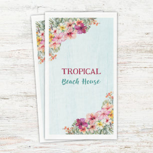 Tropisch Strandhuis Roze Bloemen Bloemrijk Botanis Servet
