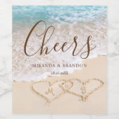 Tropisch strandhuwelijk met blauwe oceaan golven wijn etiket (Enkel label)