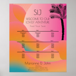 Tropisch strandhuwelijk met ombre roze zonsopgang poster