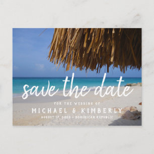 Tropisch strandhuwelijk met palmen Save the Date Aankondigingskaart