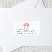 Tropisch strandhuwelijk met roze flamingo's etiket