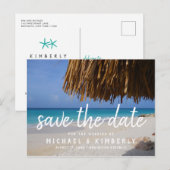 Tropisch strandhuwelijk Palm Beach Save the Date Aankondigingskaart (Voorkant / Achterkant)