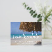 Tropisch strandhuwelijk Palm Beach Save the Date Aankondigingskaart (Staand voorkant)
