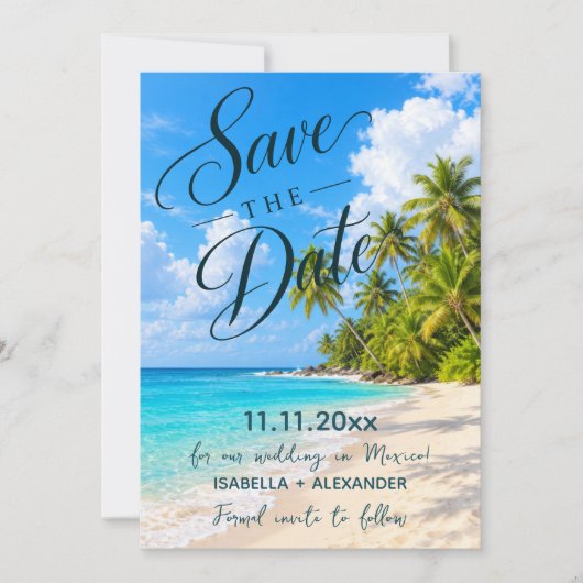 Tropisch strandhuwelijk Save the Date (Voorkant)