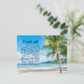 Tropisch strandlandschap, 1 Petrus 5:7 Bijbelvers Briefkaart (Staand voorkant)