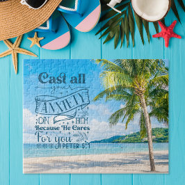 Tropisch strandlandschap, 1 Petrus 5:7 Bijbelvers Legpuzzel