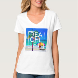 Tropisch strandleven palm moderne gestapelde typog t-shirt