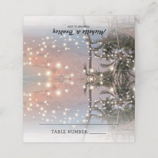 Tropisch strandlicht bruiloft plaatskaartje (Buitenkant ongevouwen)