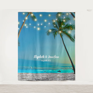 Tropisch strandpalm bruiloft fotohokje achtergrond wandkleed