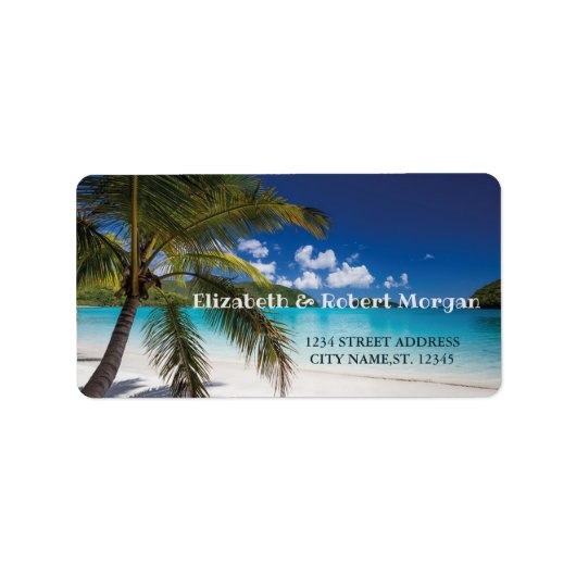 Tropisch Strandpalm Huwelijkslabel Etiket (Voorkant)