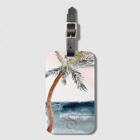 Tropisch strandpalm-monogram bagagelabel (Voorkant (verticaal))