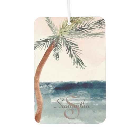 Tropisch strandpalm-monogram luchtverfrisser (Voorkant)