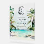 Tropisch strandpalm | Monogram trouwwelkom Acryl Bord (Hoek)