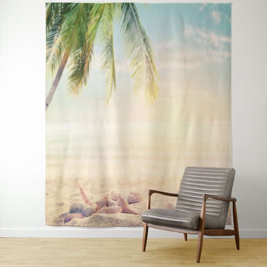 Tropisch strandpalm schelpen wandkleed (In situ)